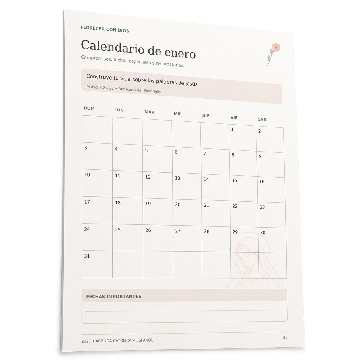 Calendario Mensual y Planificación del Mes